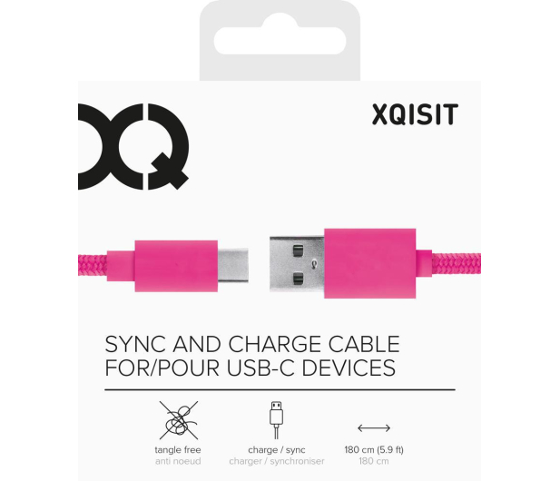 Xqisit USB - USB-C 1.8M różowy w oplocie - 1442784 - zdjęcie 2